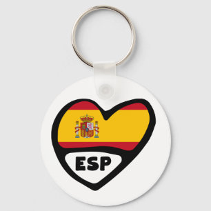 Spain Country Code Flag Heart Keyring, ESP Keychain