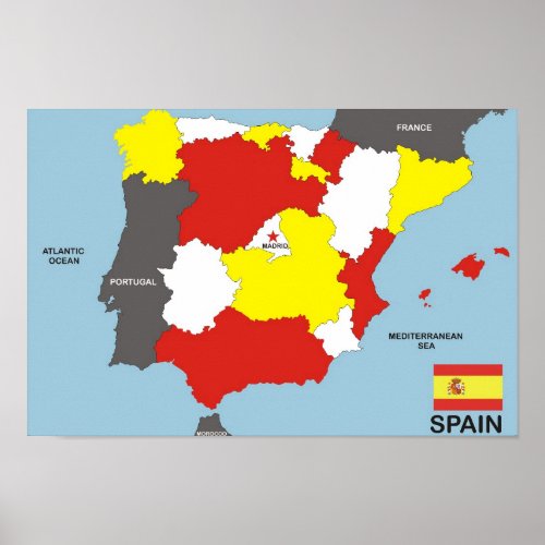 spain country political map flag poster