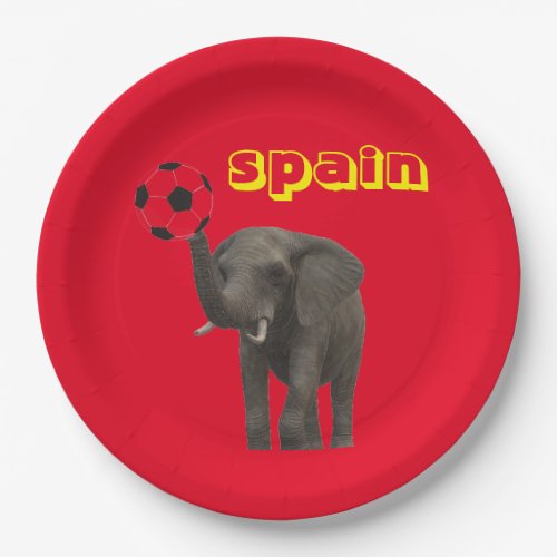 Spain Elephant Football Red Yellow Modern Paper Plates