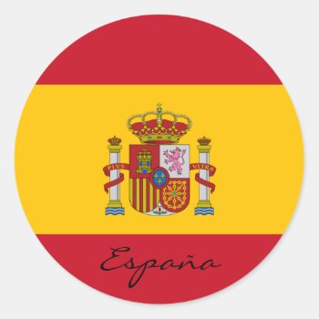 Spain Flag Classic Round Sticker by flagart at Zazzle