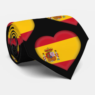 Spain Flag Colors Heart Pattern Neck Tie