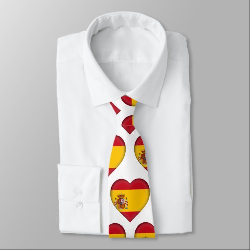 Spain Flag Colors Heart Pattern Neck Tie