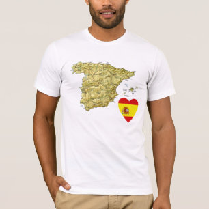 Spain Flag Heart and Map T-Shirt