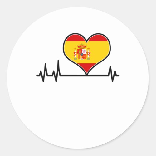 Spain Flag Heart Heartbeat EKG Classic Round Sticker