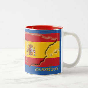 SPAIN FLAG MAP Scripture Customized BLUE Two-Tone Coffee Mug