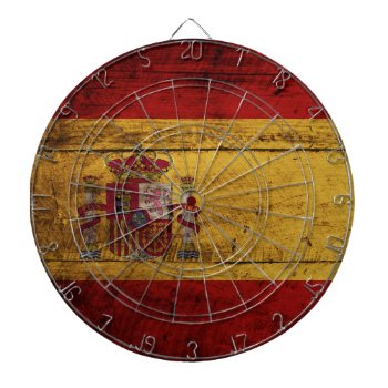 Spain Flag On Old Wood Grain Dart Board by electrosky at Zazzle