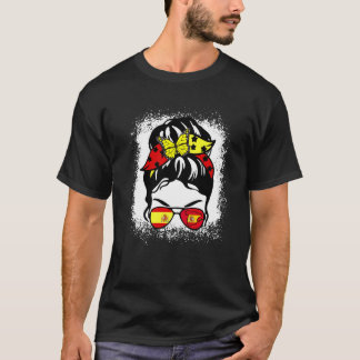 Spain Flag Patriotic Spanish Pride Messy Bun Wife  T-Shirt