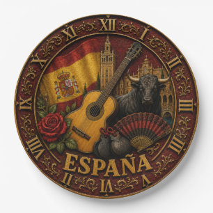 Spain Flag Spanish Bull Guitar Flamenco Vintage Paper Plates