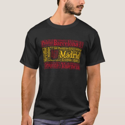 Spain Flag with City Names Word Art T_Shirt