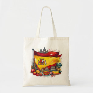 Spain Flag with Famous Landmarks Tote Bag