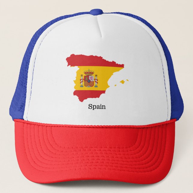 Spain Flag within Map Souvenir Design Trucker Hat (Front)