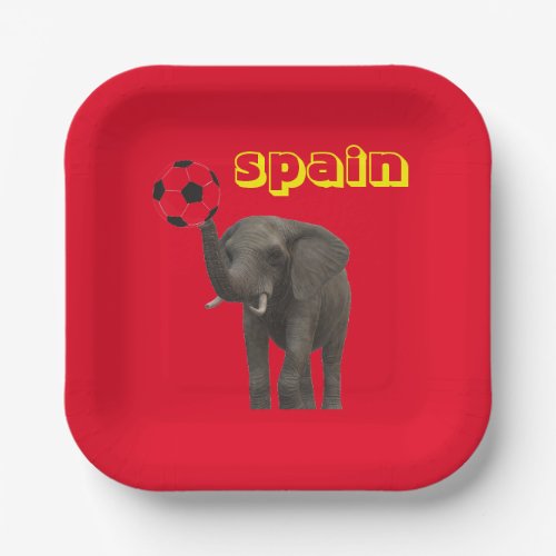 Spain Football Elephant Red Yellow Modern Paper Plates
