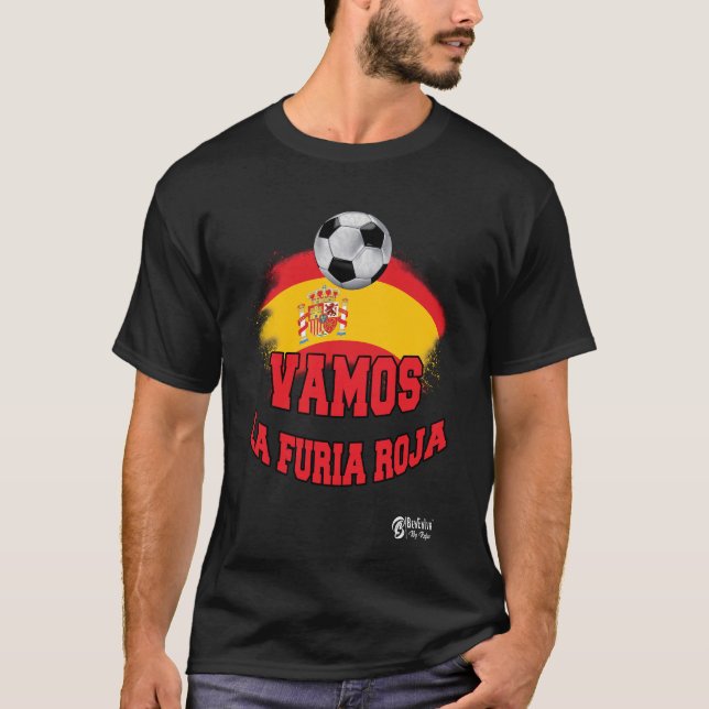 Spain Football Vamos La Furia Roja 2 Black T-Shirt (Front)