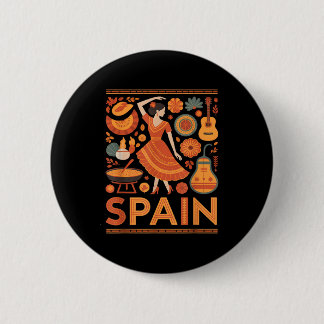 Spain funny spanish culture flamenco guitar paella button