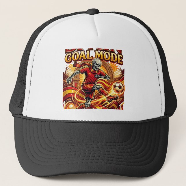 Spain Goal Mode Skeleton Striker Nations Streetwea Trucker Hat (Front)