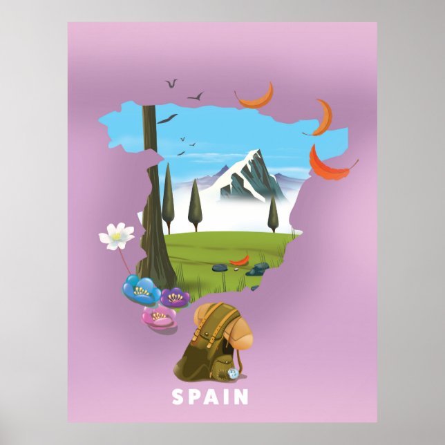 Spain Illustrated map travel poster (Front)