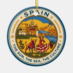Spain Illustration Travel Art Badge Ceramic Ornament