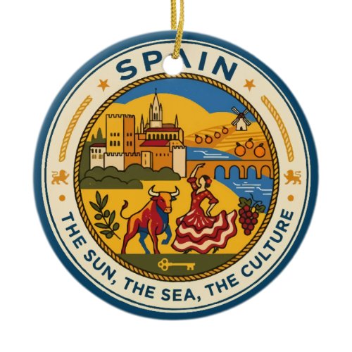 Spain Illustration Travel Art Badge Ceramic Ornament