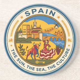 Spain Illustration Travel Art Badge Coaster