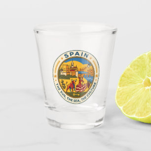Spain Illustration Travel Art Badge Shot Glass