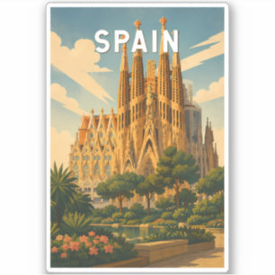 Spain Illustration Travel Art Vintage Sticker