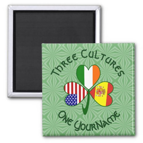 Spain Ireland USA Flags Shamrock Your Name Magnet
