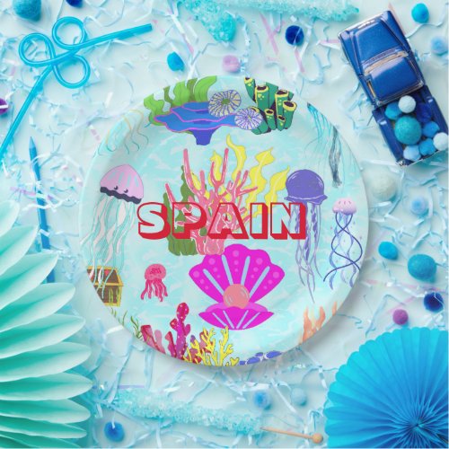 Spain Jellyfish Colorful Underwater  Paper Plates