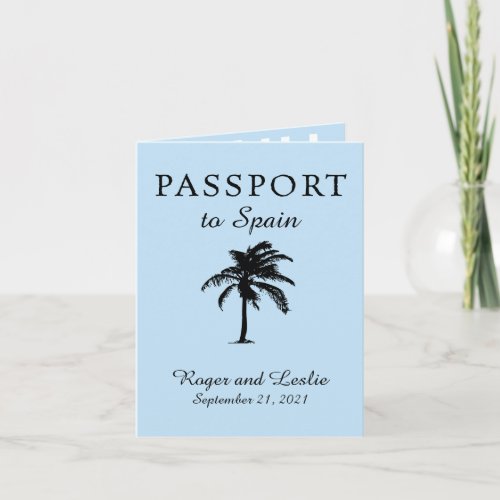 Spain Light Blue Wedding Passport Invitation