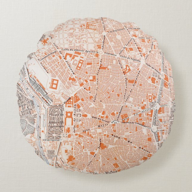 Spain: Madrid Map, C1920 Round Pillow (Front)