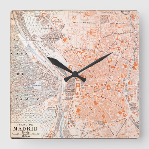 Spain Madrid Map C1920 Square Wall Clock