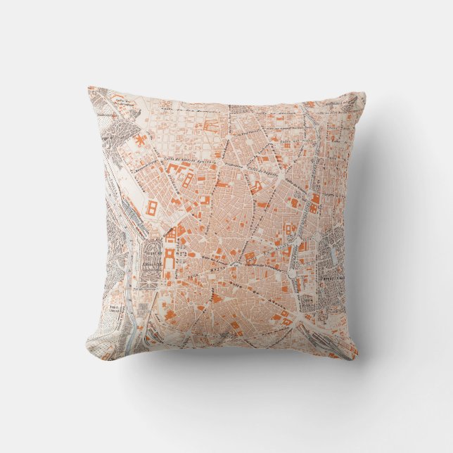Spain: Madrid Map, C1920 Throw Pillow (Front)