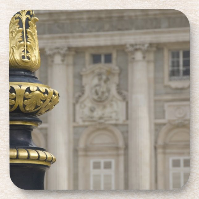 Spain, Madrid. Royal Palace, ornate gilded lamp Drink Coaster (Front)