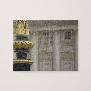 Spain, Madrid. Royal Palace, ornate gilded lamp Jigsaw Puzzle
