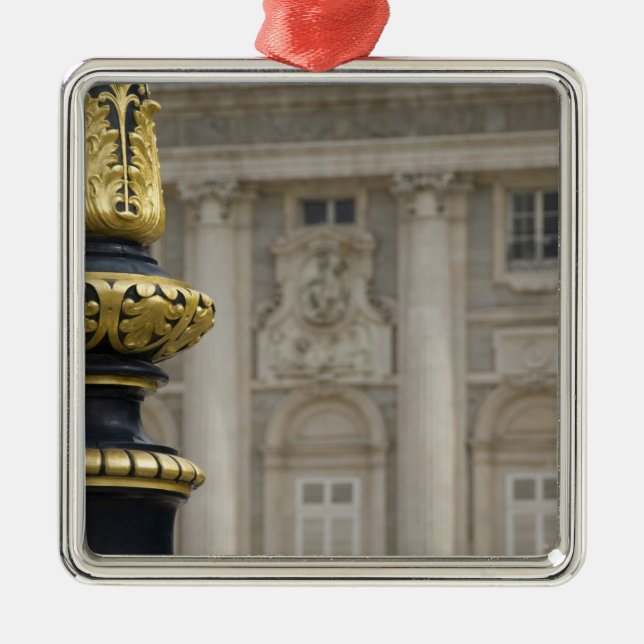 Spain, Madrid. Royal Palace, ornate gilded lamp Metal Ornament (Front)