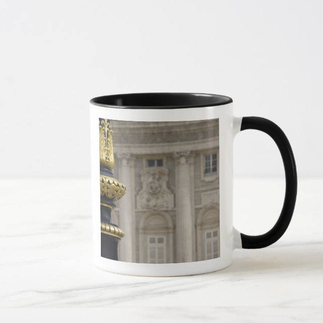 Spain, Madrid. Royal Palace, ornate gilded lamp Mug (Right)