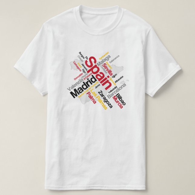 Spain Map and Cities T-Shirt (Design Front)