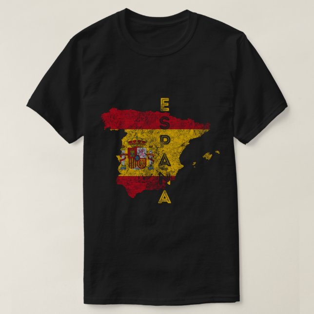Spain Map and Flag Souvenir Distressed España Pull T-Shirt (Design Front)
