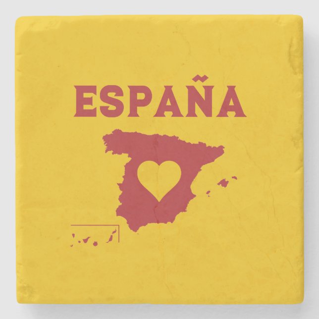Spain Map España Yellow Red Stone Coaster (Front)