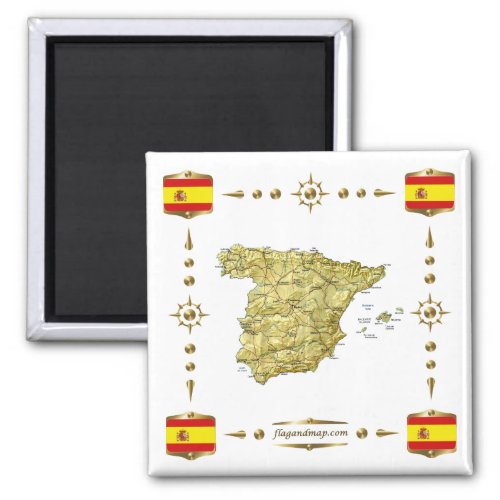 Spain Map  Flags Magnet