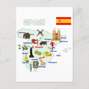 Spain Map Illustration Postcard