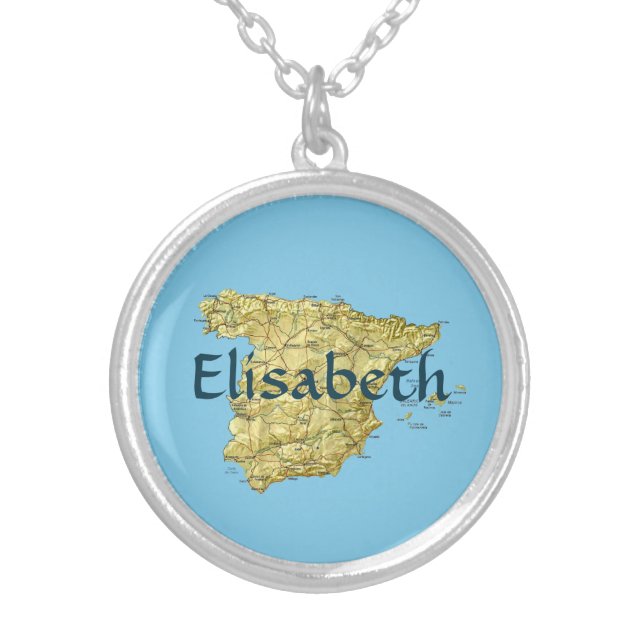 Spain Map + Name Necklace (Front)
