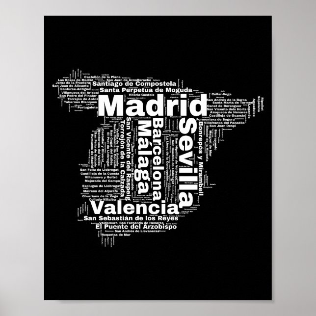 spain map word cloud with cities names poster (Front)