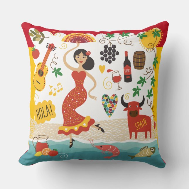 SPAIN Monogram - SEE BACK! Throw Pillow (Front)