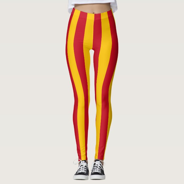 Spain National Flag Colors Vertical Striped Leggings (Front)