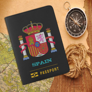 Spain Passport, Spanish coat of Arms, flag Passport Holder