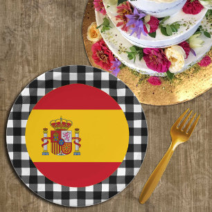 Spain Plate, buffalo plaid & Spanish Flag Paper Plates