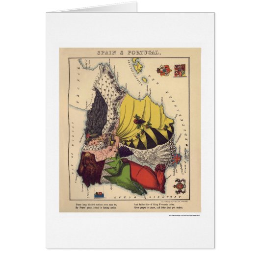 Spain & Portugal Caricature Map 1868 (Front)