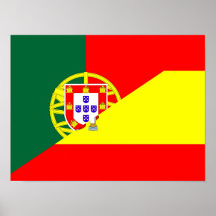 spain portugal neighbor countries half flag symbol poster