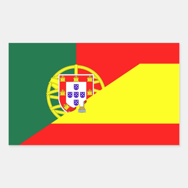 spain portugal neighbor countries half flag symbol rectangular sticker (Front)