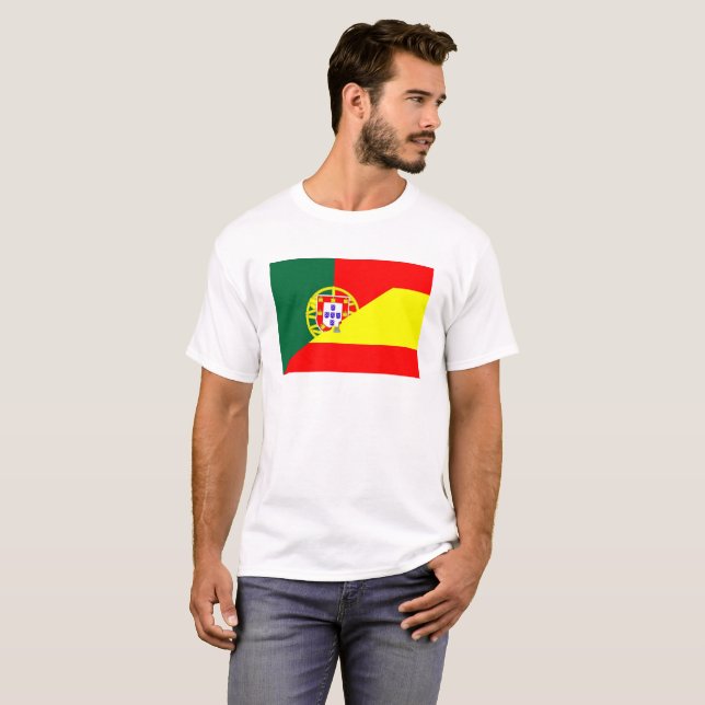 spain portugal neighbor countries half flag symbol T-Shirt (Front Full)